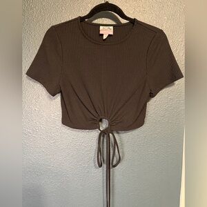 Black Ribbed Crop Tee with that Wraps Around Waist-Future Collective